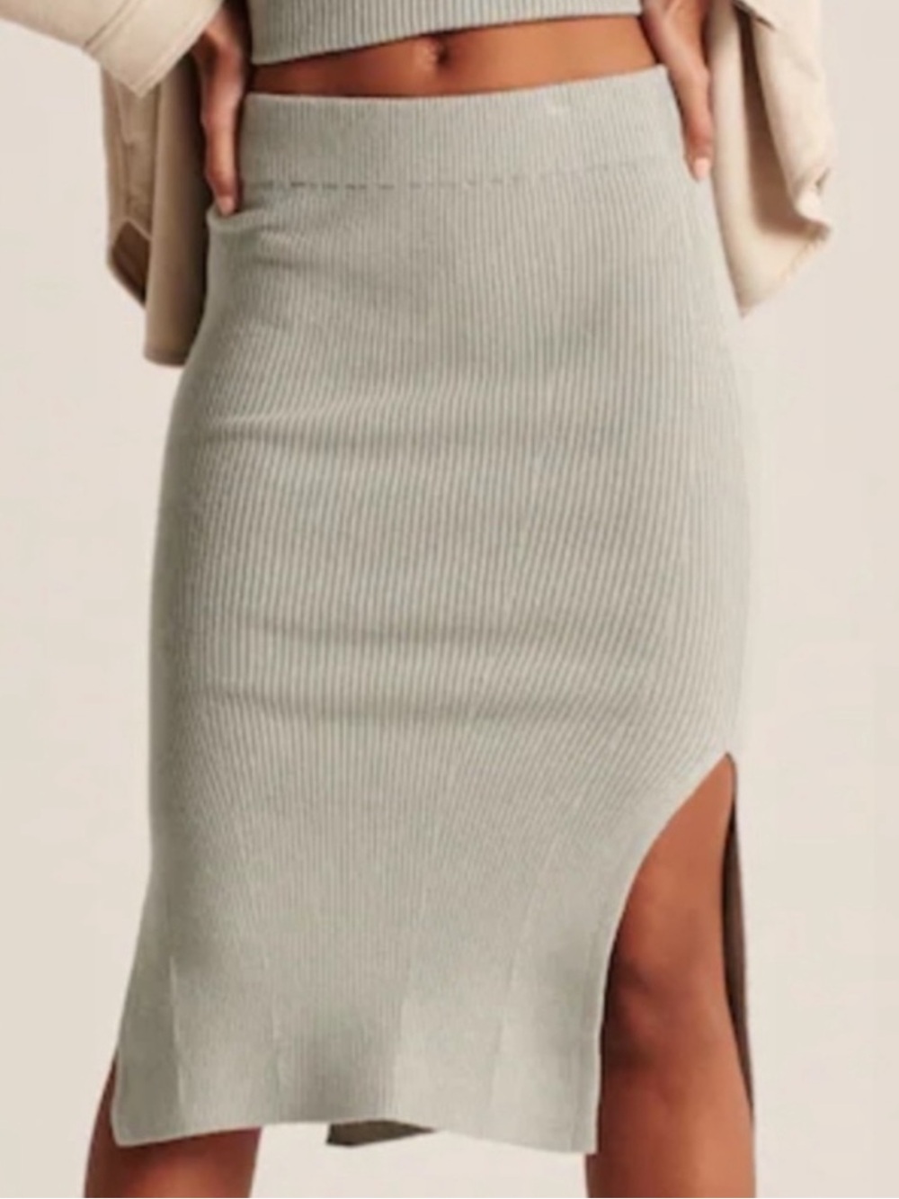 Abercrombie & Fitch Ribbed Midi Skirt in Sage Size S
